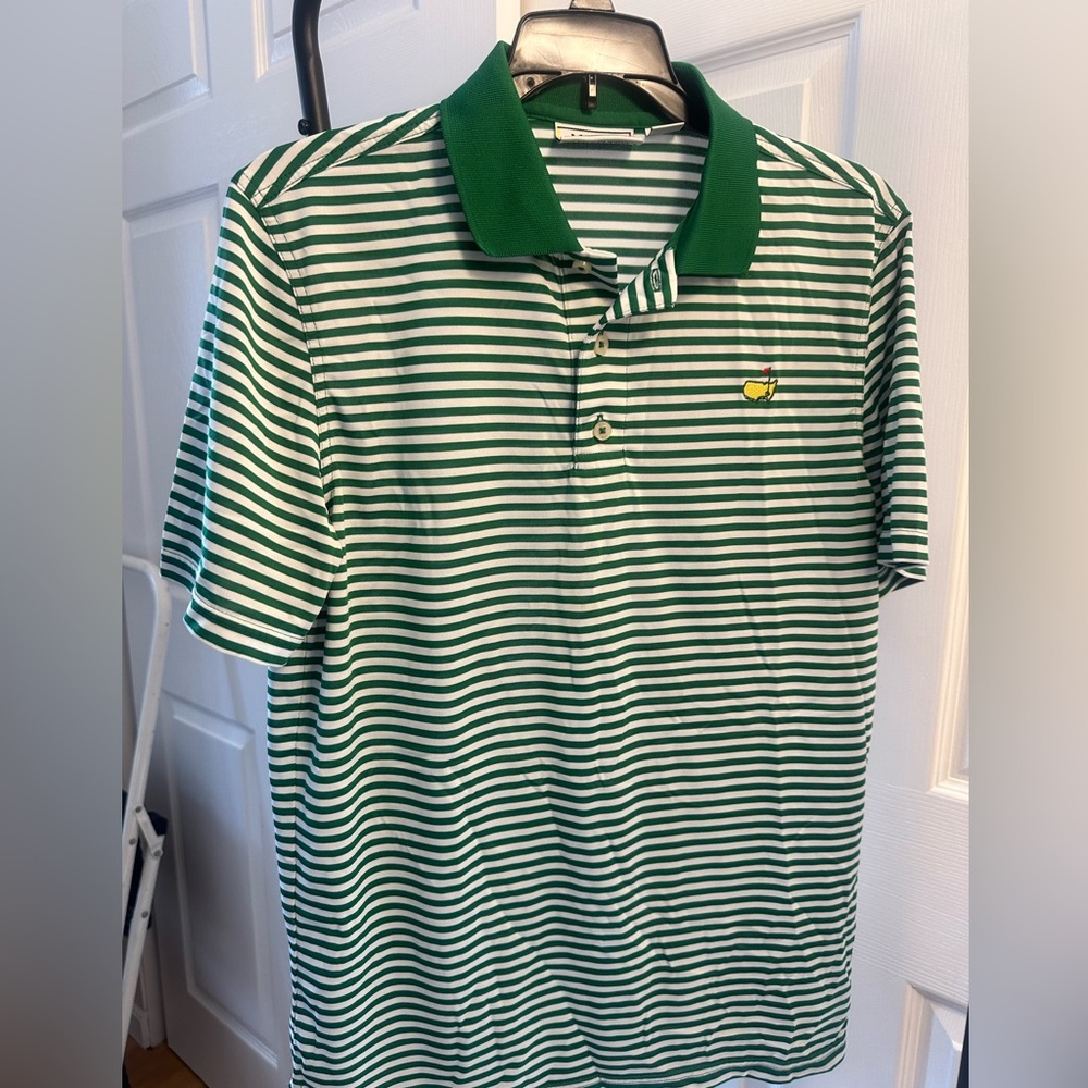 Masters Green and White Striped Polo Shirt